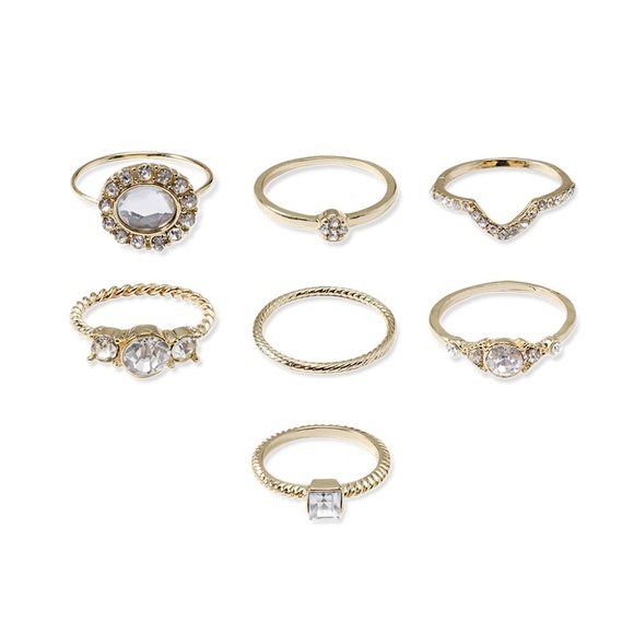**LARISA* 7-Pc Gold x Rhinestone Fashion Ring Set - Picture 3 of 7